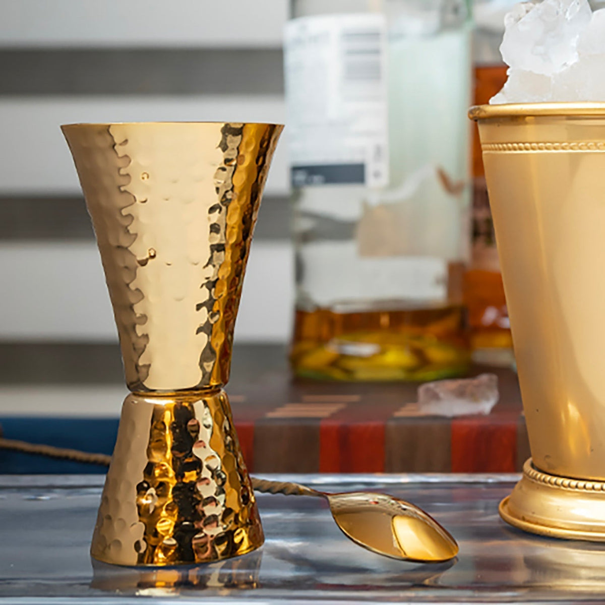 24K Gold Plate Hammered Solid Copper Jigger