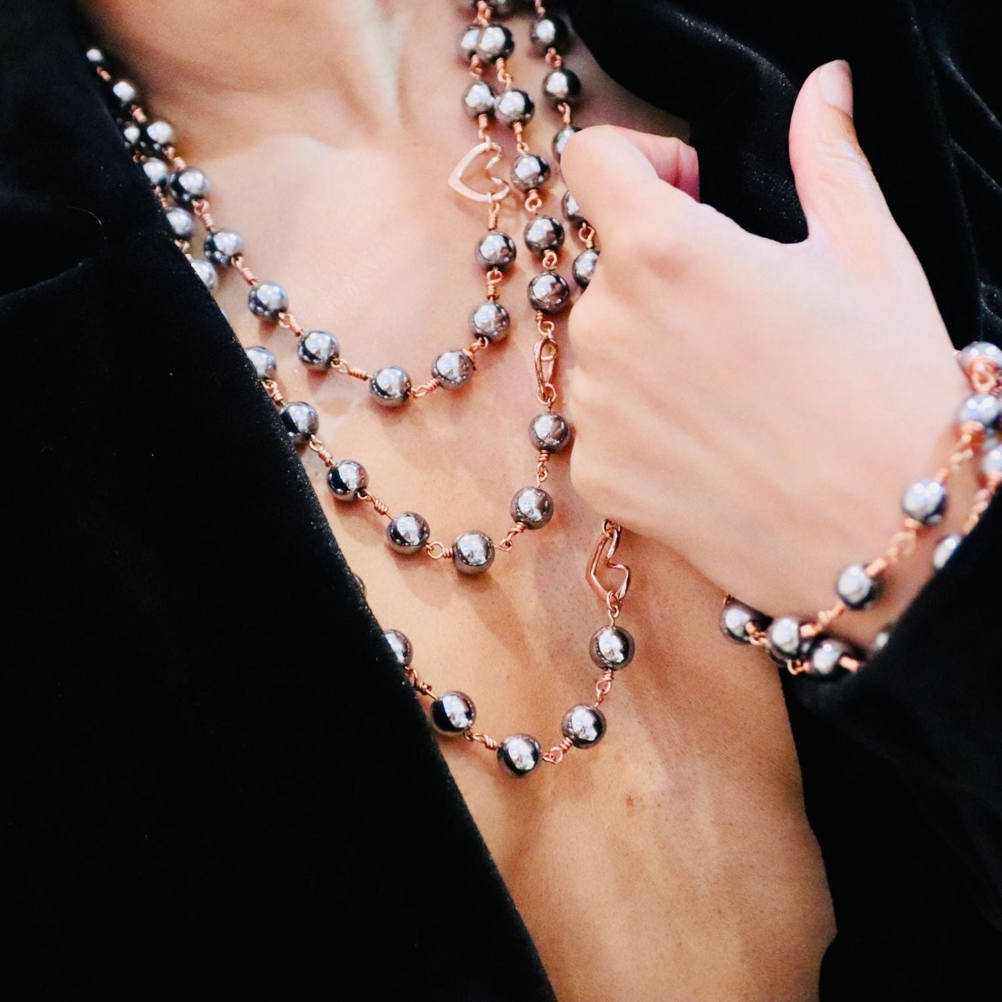 La Princesa Hematite 3-Layer Necklace | Magnetic Clasp