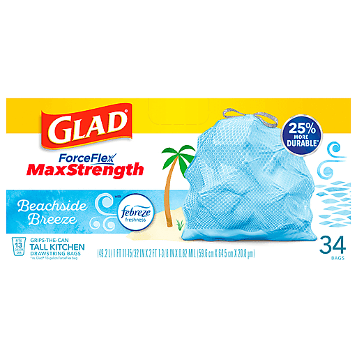 Glad ForceFlex Plus Beachside Breeze 13 Gallon Tall Kitchen Drawstring Bags
