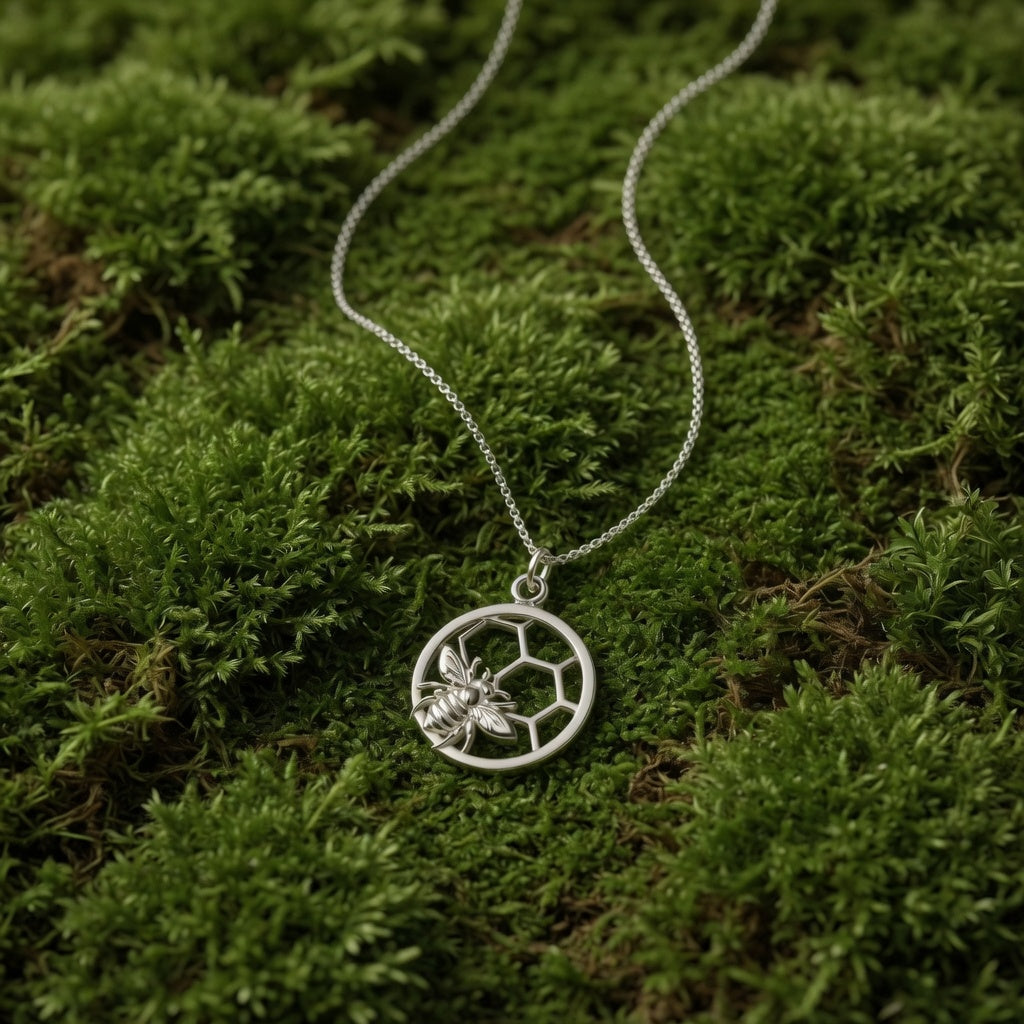 Bee Circle Necklace Sterling Silver