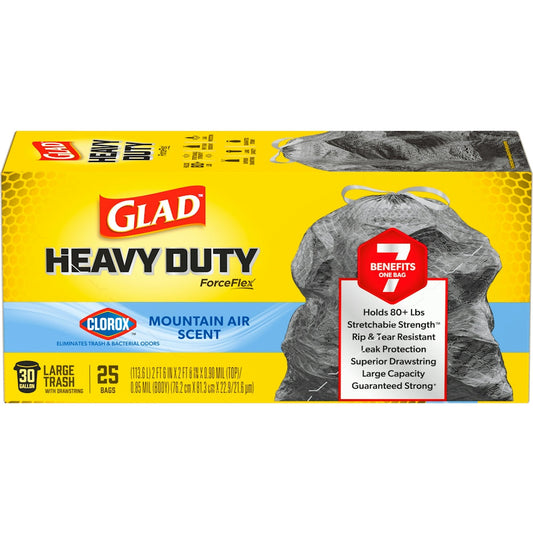 Glad ForceFlex Clorox Mountain Air Large Drawstring 30 Gallon Trash Bags