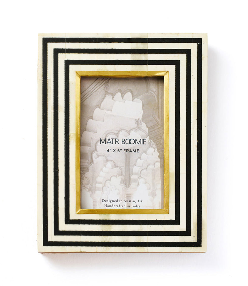 Rajiva 4x6 Black & Cream Picture Frame - Fair Trade Carved Bone - Osadia Concept Store