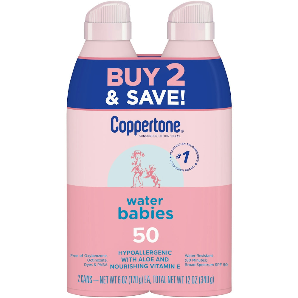 Coppertone Water Babies SPF50 Lotion Spray Twin Pack