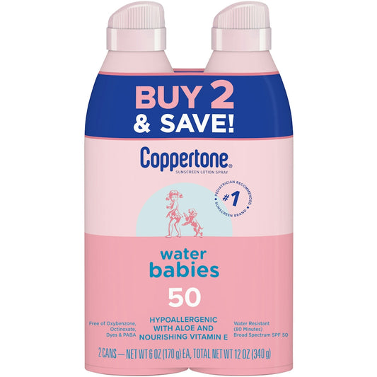 Coppertone Water Babies SPF50 Lotion Spray Twin Pack