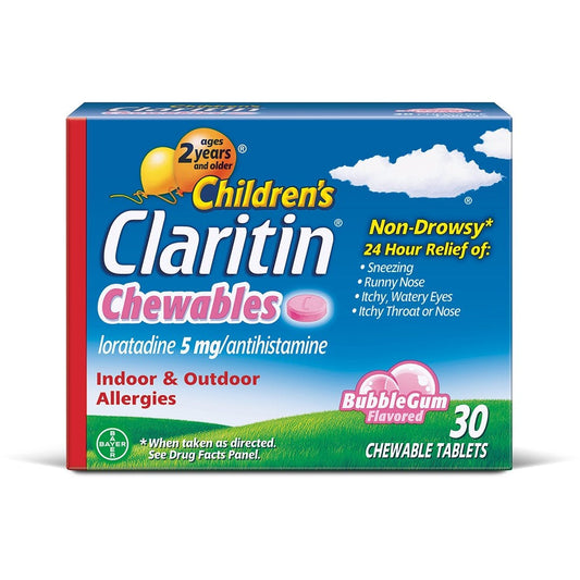 Claritin Indoor & Outdoor Allergies, 5 Mg, Chewable Tablets, Bubble Gum Flavored