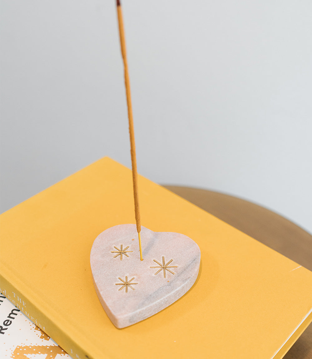 Jaipuri Heart Incense Holder - Pink Carved Marble - Osadia Concept Store