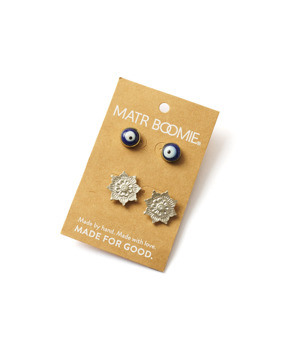 Drishti Evil Eye Charm Stud Earrings - Set of 2 - Osadia Concept Store