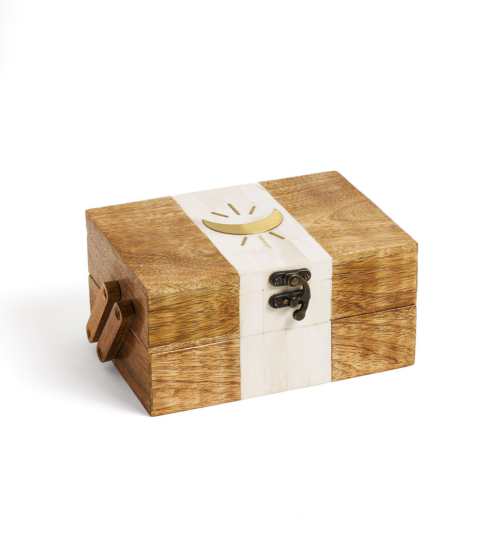 Indukala Crescent Moon Tiered Jewelry Box - Bone, Wood, Brass - Osadia Concept Store