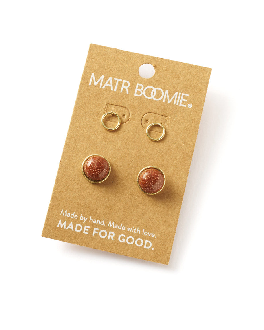 Indali Goldstone Semiprecious Stud Earrings - Set of 2 - Osadia Concept Store