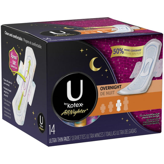 U by Kotex All Nighter Pads, Ultra Thin, Wings, Overnight