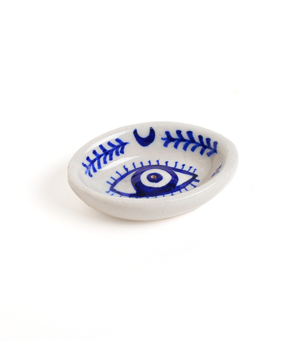 Lalita Evil Eye Incense Holder - Hand Painted Blue & White - Osadia Concept Store