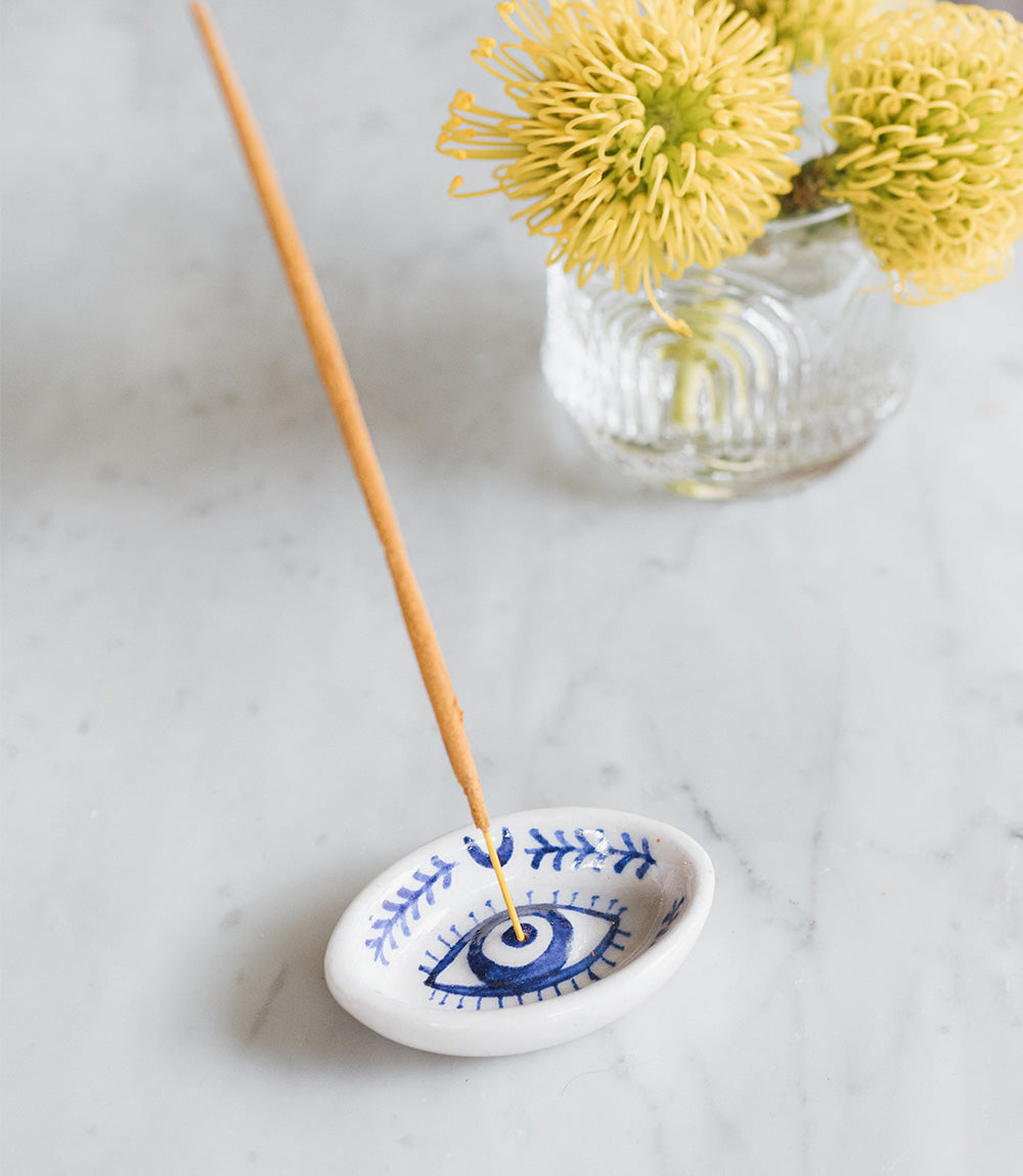 Lalita Evil Eye Incense Holder - Hand Painted Blue & White - Osadia Concept Store
