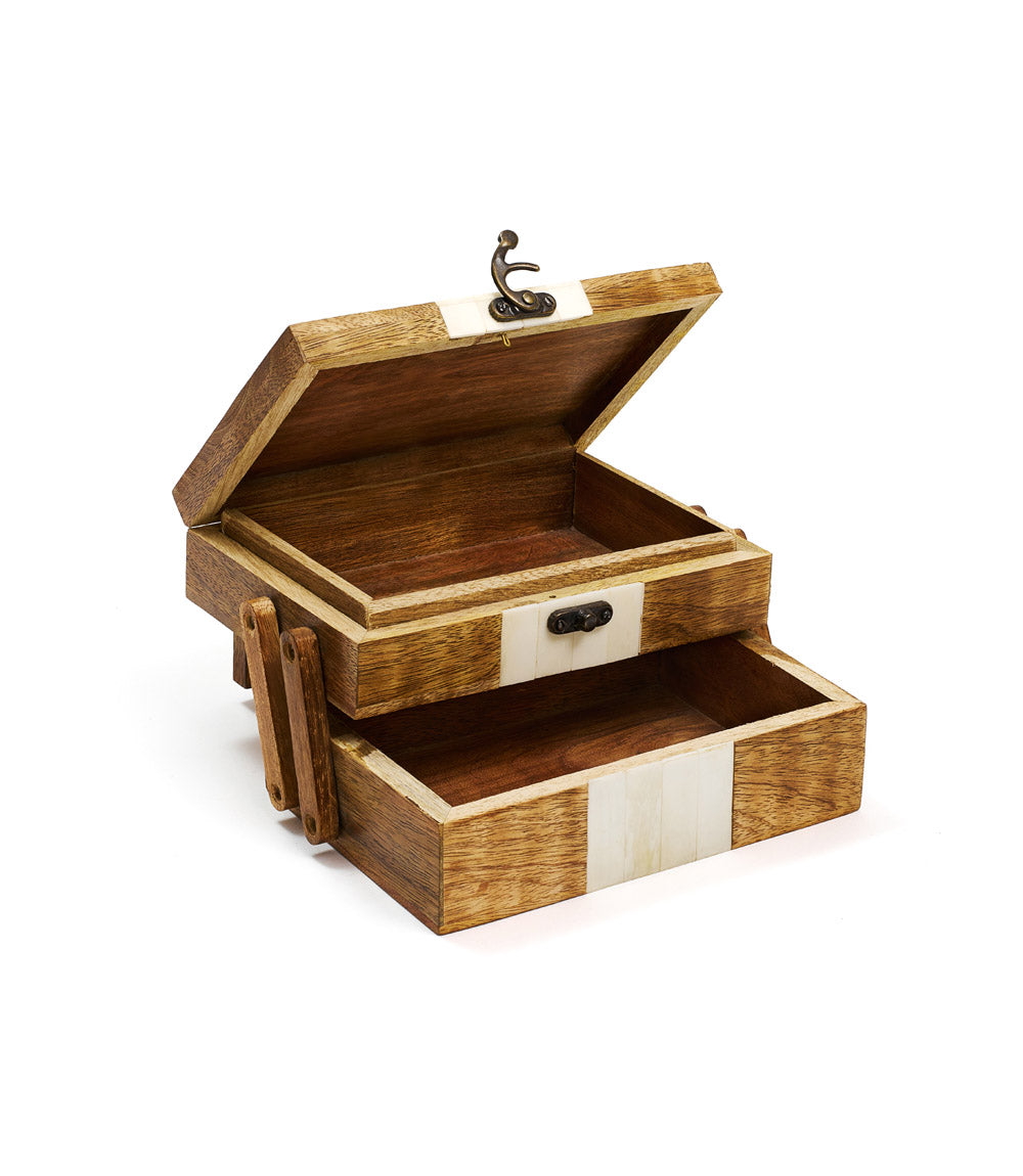 Indukala Crescent Moon Tiered Jewelry Box - Bone, Wood, Brass - Osadia Concept Store