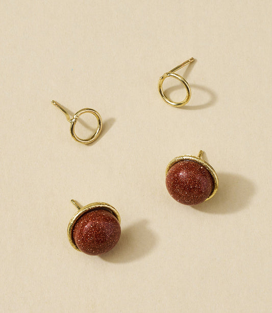 Indali Goldstone Semiprecious Stud Earrings - Set of 2 - Osadia Concept Store