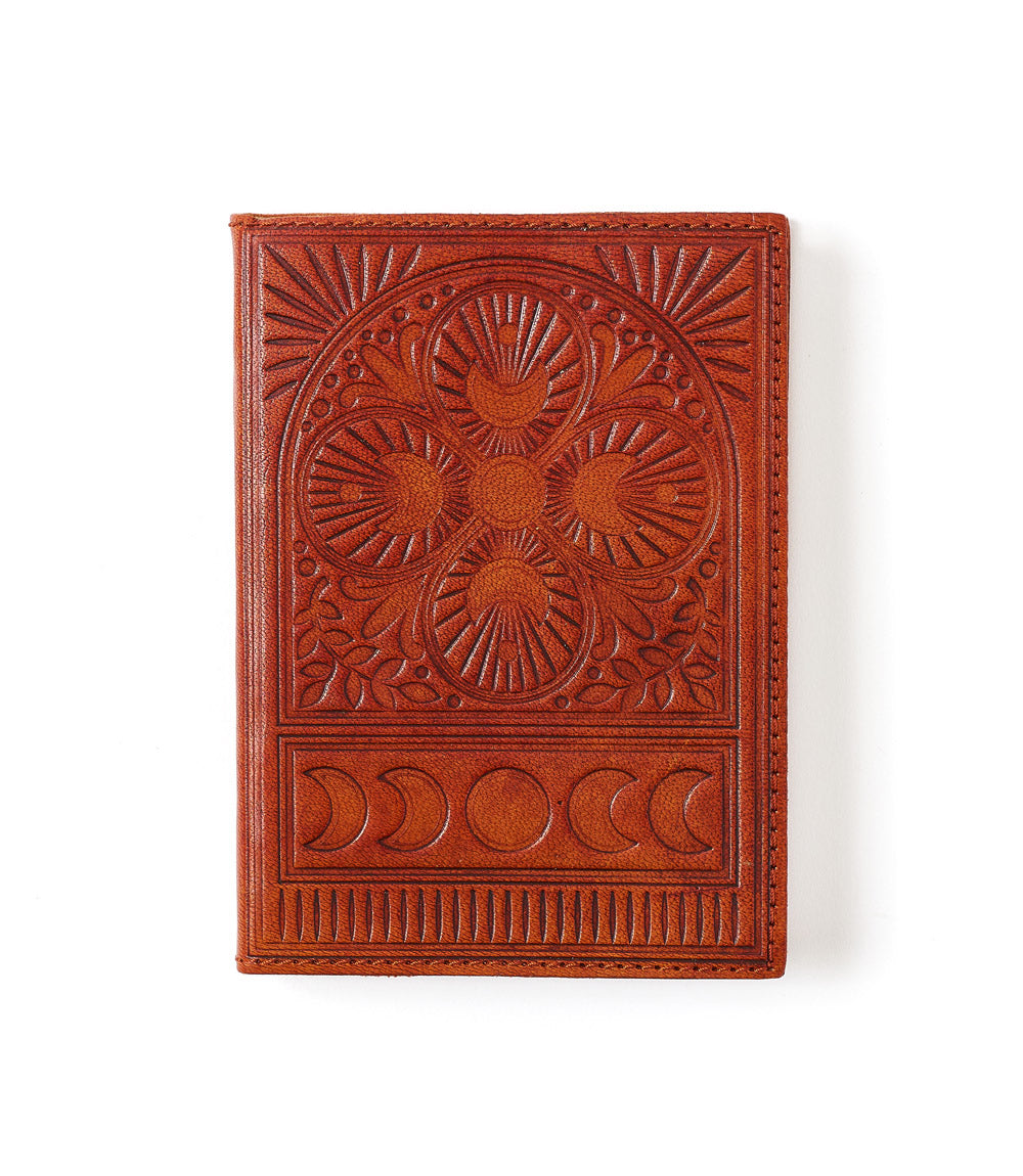 Embossed Brown Leather Moon Phase 5x7 Journal - Refillable Cruelty-Free - Osadia Concept Store