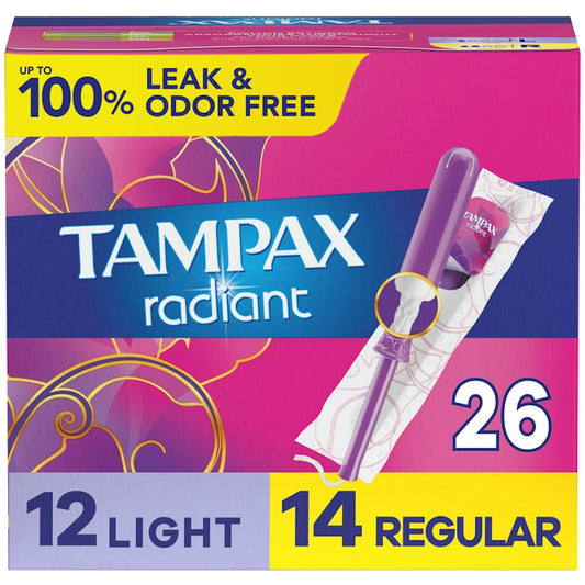 Tampax Radiant Tampons Duo Pack With LeakGuard Braid, Light/Regular Absorbency, Unscented
