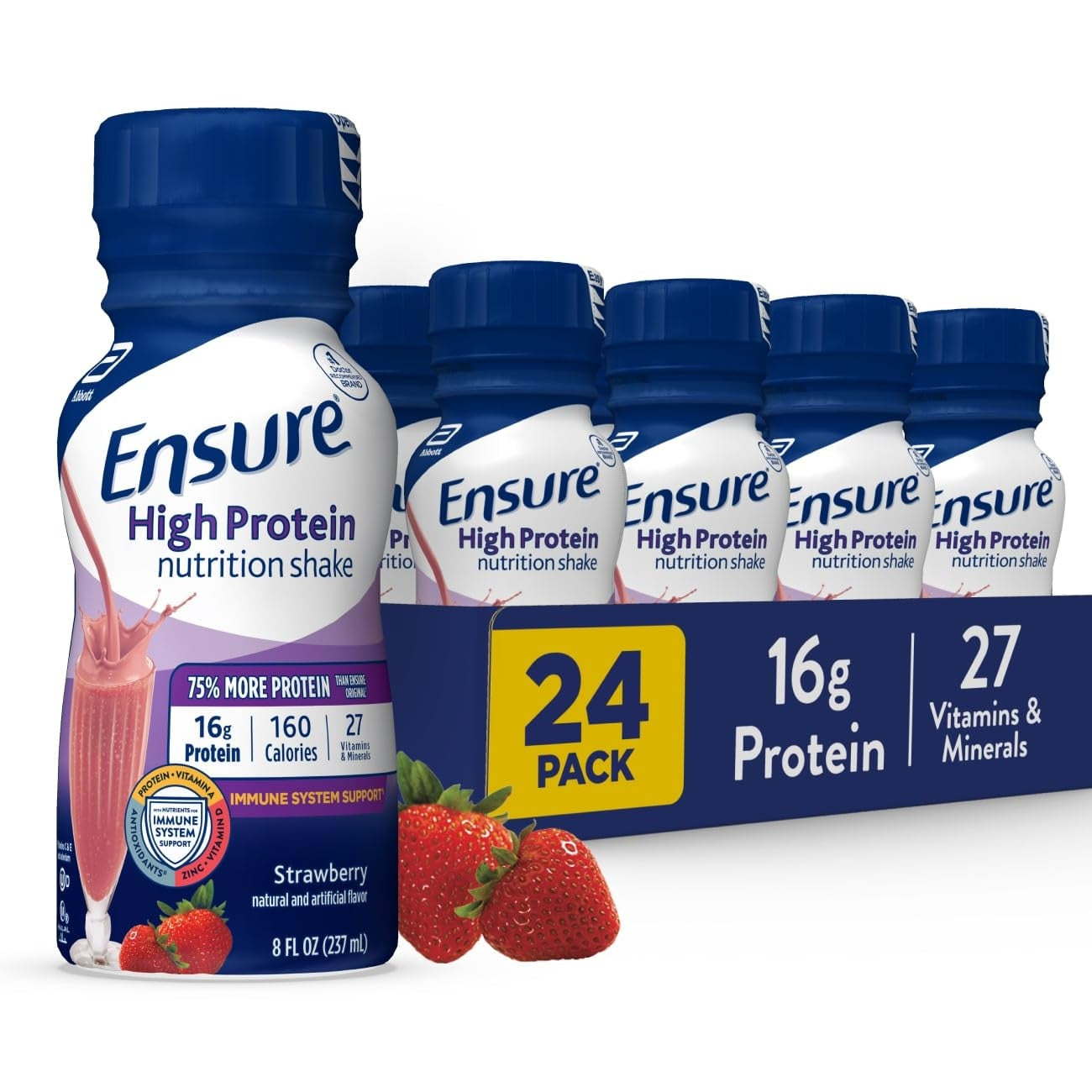 Ensure High Protein Nutrition Shake Strawberry Ready-to-Drink 8 Fl Oz Bottles