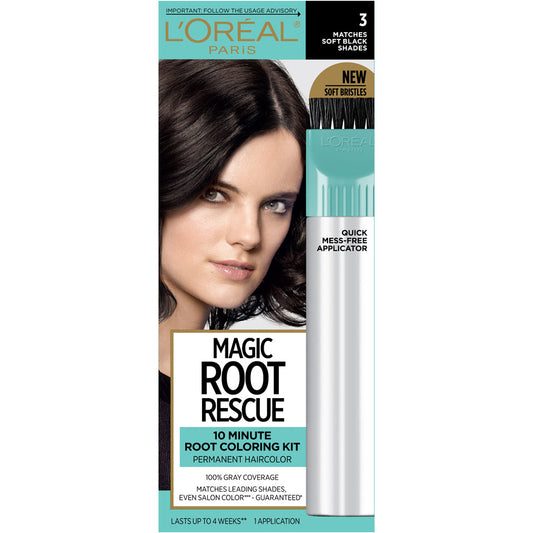 L'Oreal Paris Magic Root Rescue 10 Minute Hair Coloring Kit, 3 Soft Black, 1 Kit