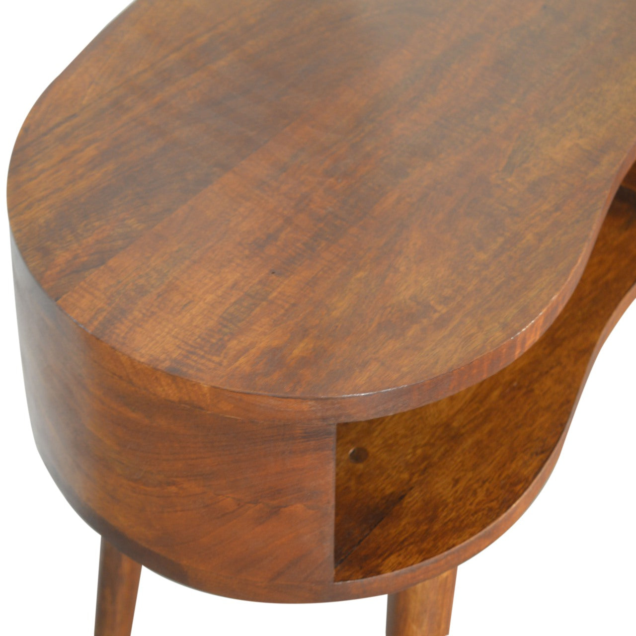 Solid Wood Chestnut Rounded Writing Desk, 1-Drawer, 1 Open-Slot, Nordic Legs, Dark Brown