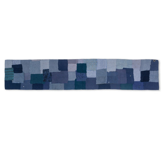 Landscape Fray Patch Vintage Kantha Runner - Navy