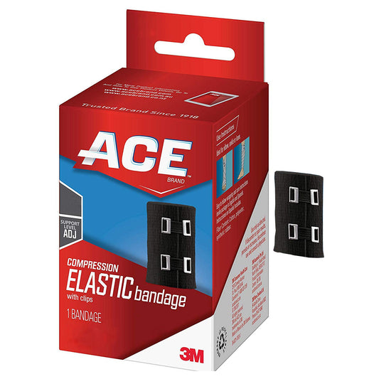 ACE Compression Elastic Bandage Wrap With Clips, Black