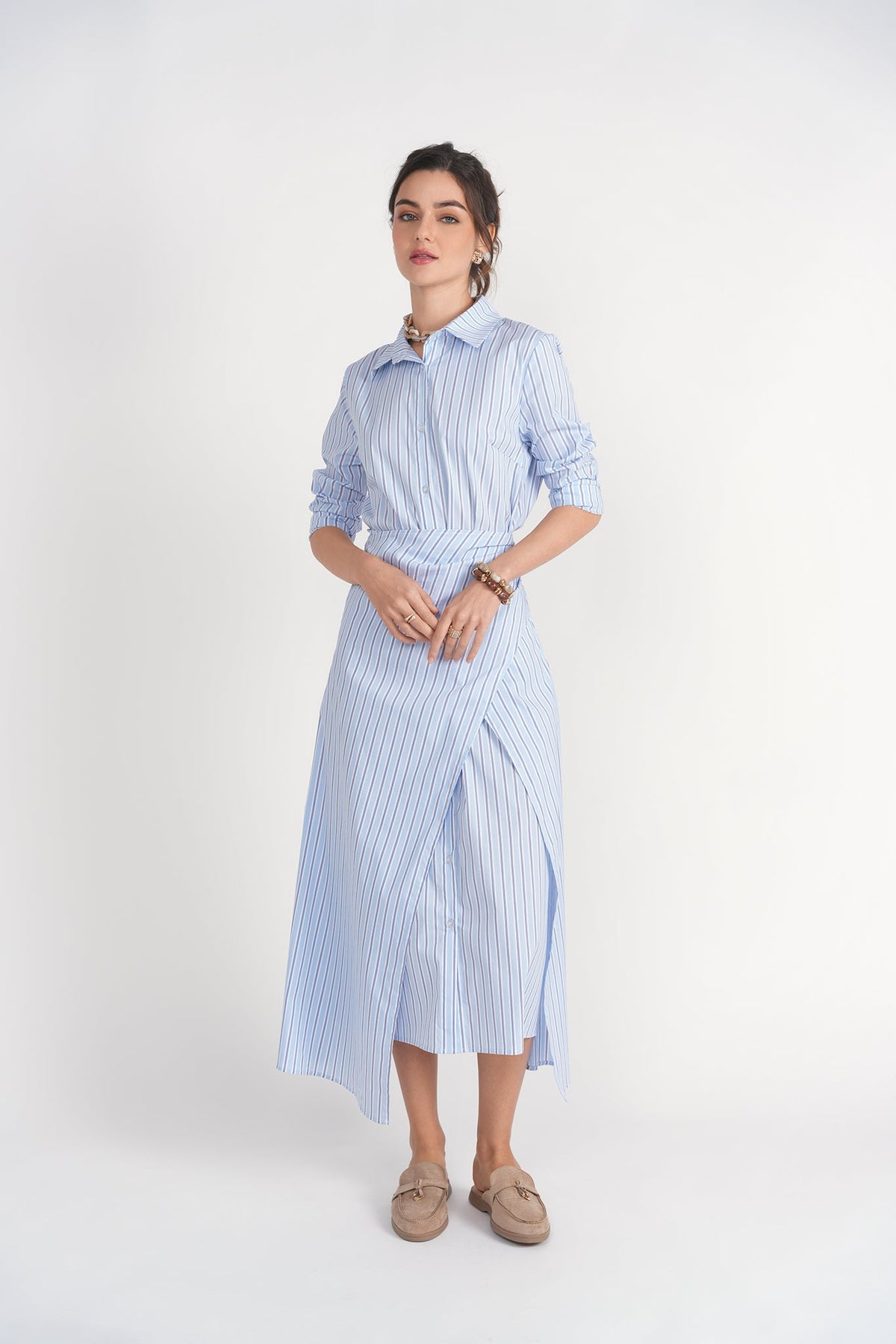 Camilla Dress- Blue Pinstripes