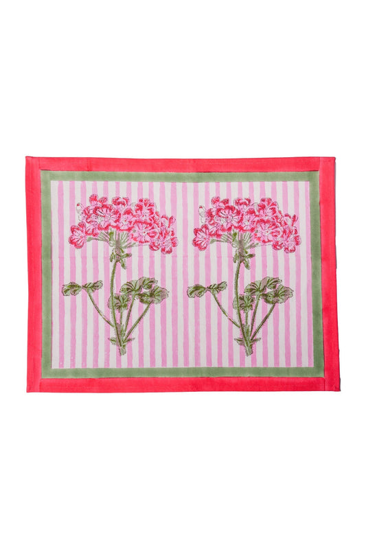 Pink Hydrangea Blockprint Placemat, Set of 2