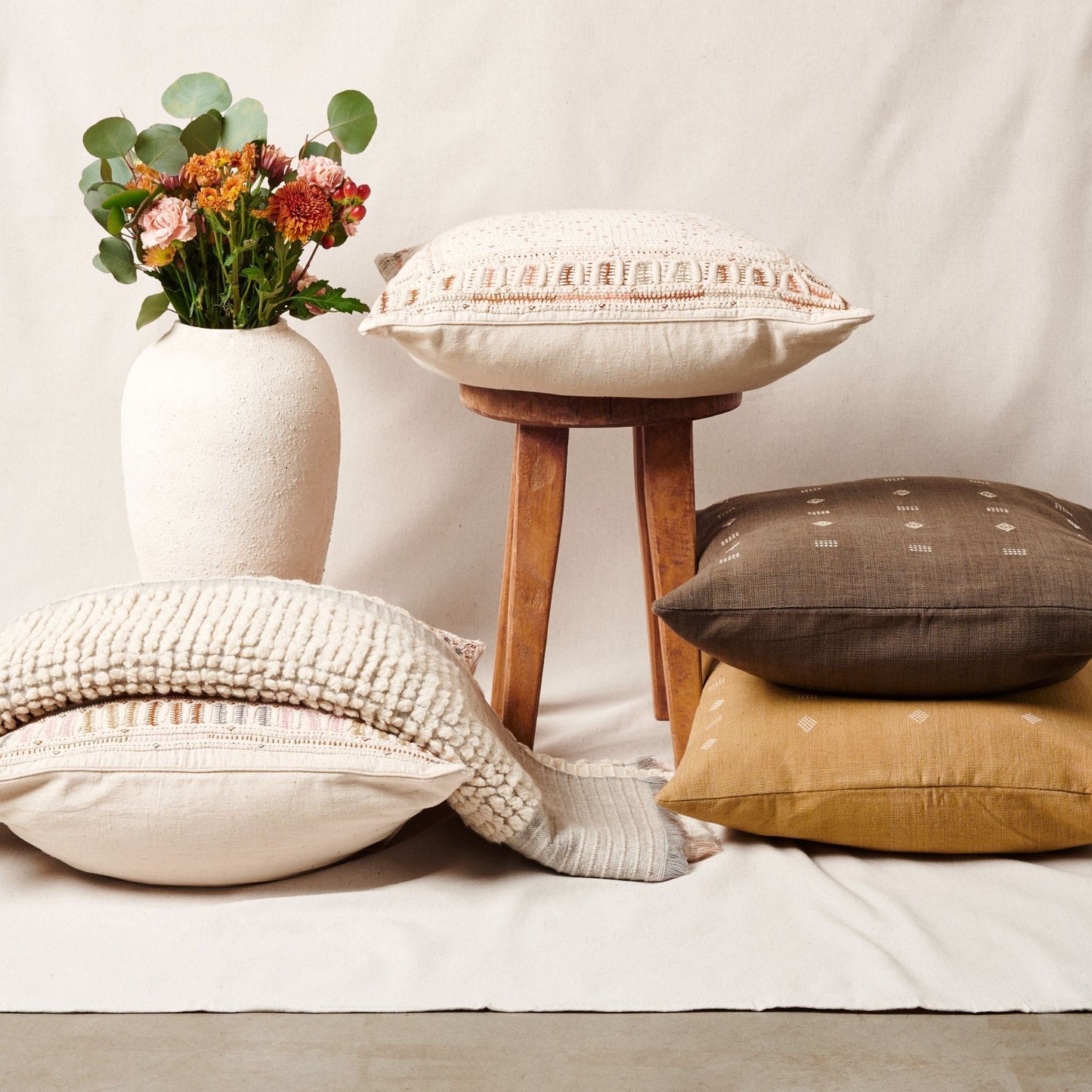 Dahli Coral Hand Woven Hand Embroidered Artisanal Pillow