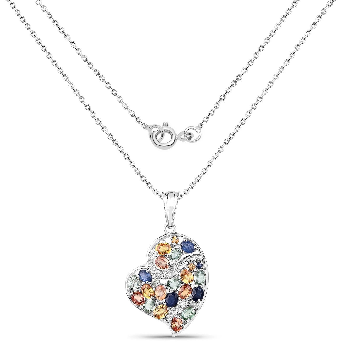 4.00 Carat Genuine Multi Sapphire .925 Sterling Silver Pendant