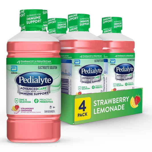 Pedialyte AdvancedCare Electrolyte Solution Strawberry Lemonade Ready-to-Drink 1.1 Qt Bottles