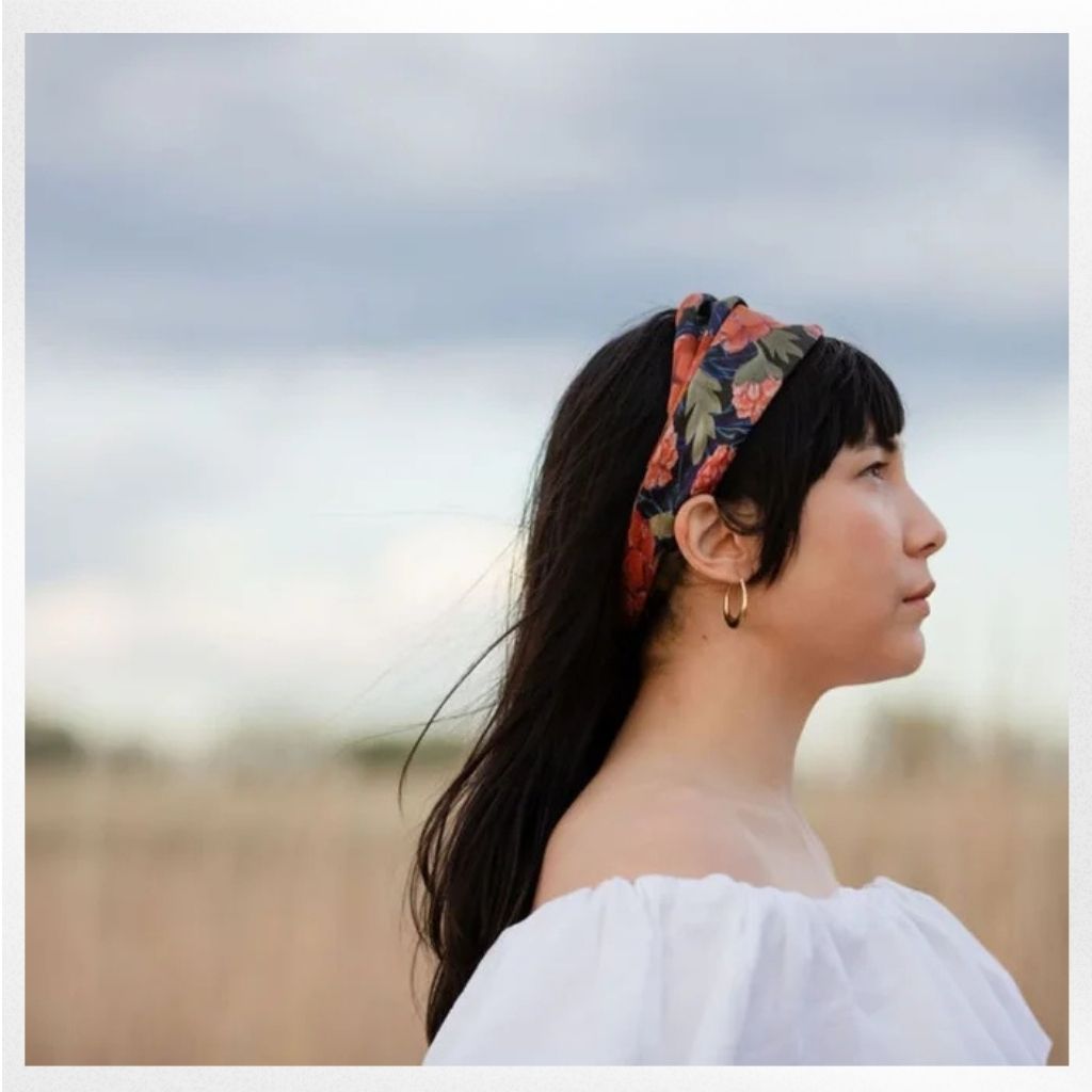 100% Silk Scarf: Guadalupe - Dark Floral Pattern