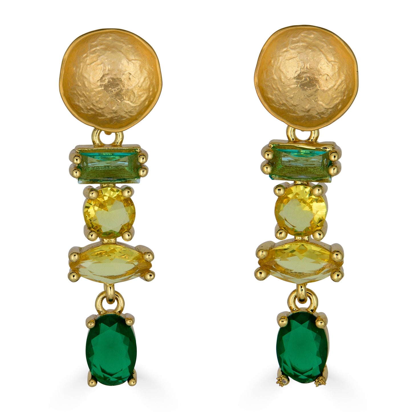 Green and Yellow Multi Gemstone Drop Earrings