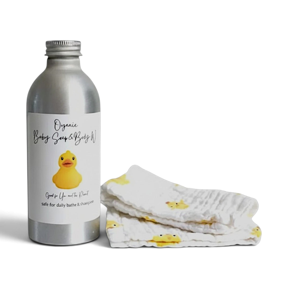 Organic Baby Wash and Shampoo with Set of Gauze Wash Cloths