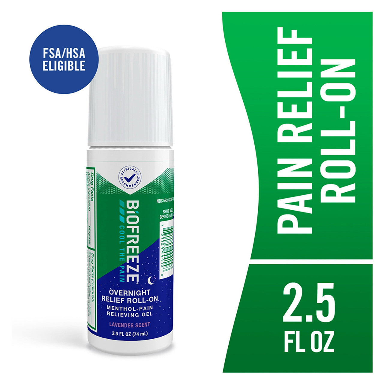 Biofreeze Menthol Overnight Roll-On Topical Pain Relief Gel, Lavender, 2.5 FL OZ