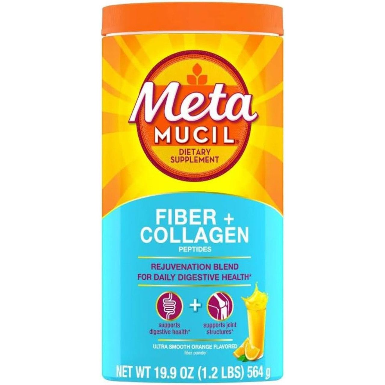 Metamucil Fiber + Collagen Peptides, Powder, Ultra Smooth Orange Flavored 19.9 Oz