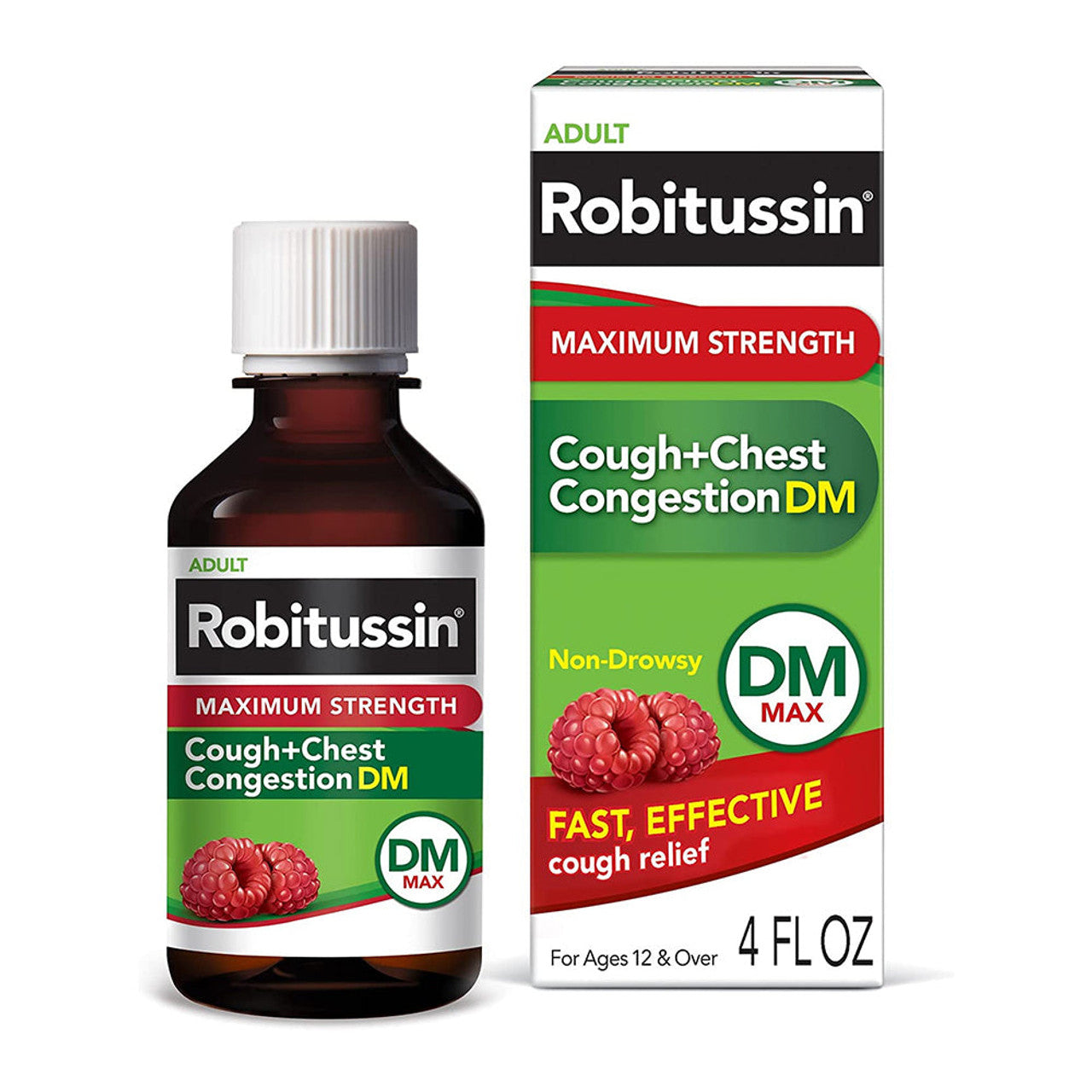 Robitussin Adult Cough + Chest Congestion Relief DM, Maximum Strength, Raspberry - 4 Fl Oz
