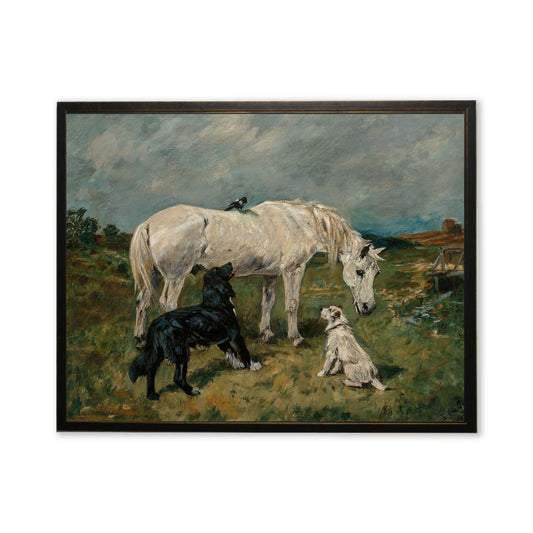 Horse and Dogs in Copper and Black Frame