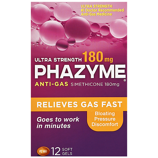 Phazyme Ultra Strength Gas & Bloating Relief, Works In Minutes, 12 Fast Gels