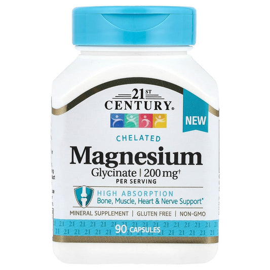 21st Century Chelated Magnesium Glycinate, 90 Capsules, (100 Mg Per Capsule)