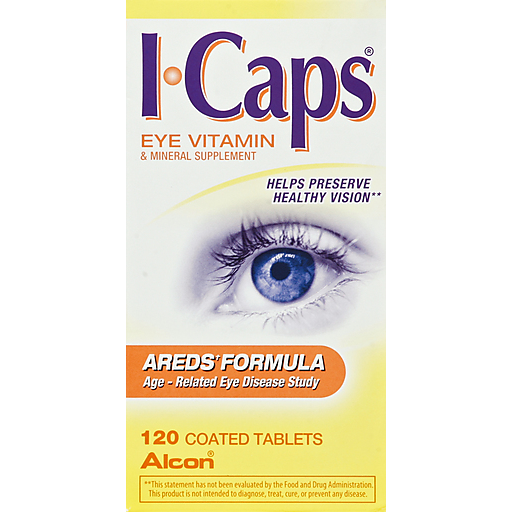I-Caps Alcon Areds Formula Coated Tablets Eye Vitamin & Mineral Supplement 120 Ct Box