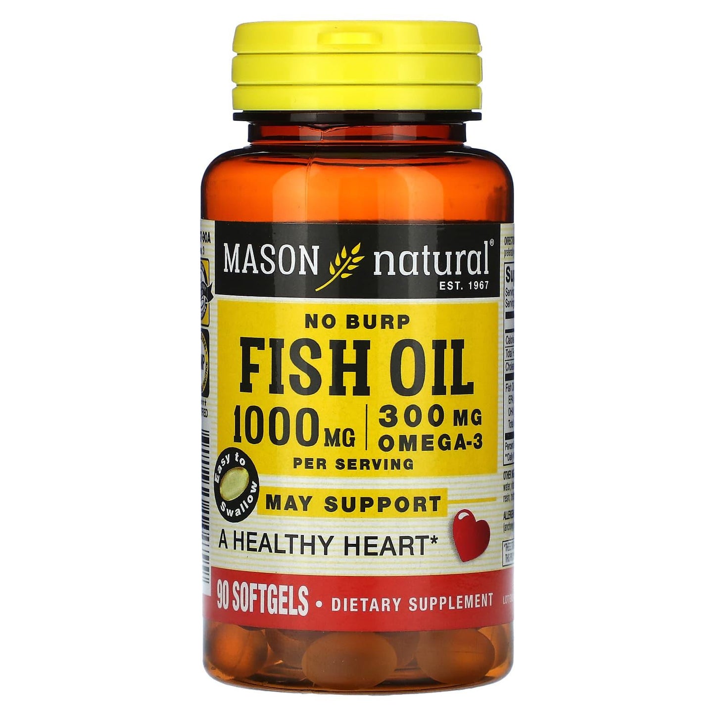 Mason Natural No Burp Omega-3 Fish Oil 1000 Mg, 90 Softgels