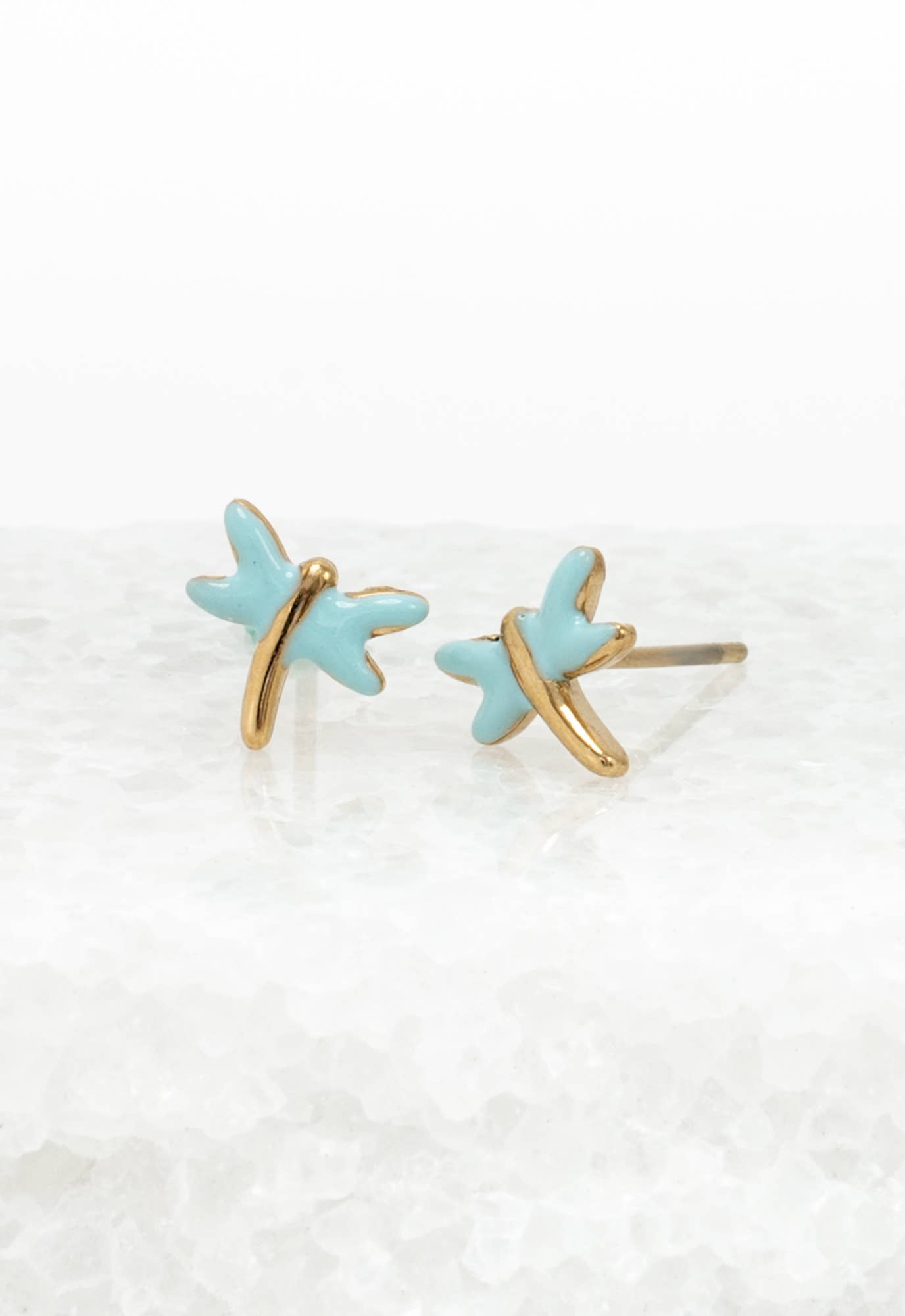 Dragonfly Studs in Mint - 14K Gold and Enamel Studs