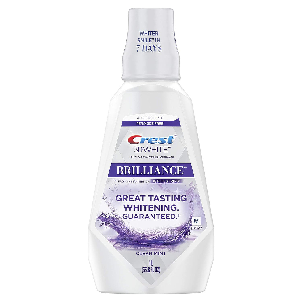 Crest 3D White Brilliance Alcohol Free Whitening Mouthwash Clean Mint 33.8 Fl Oz