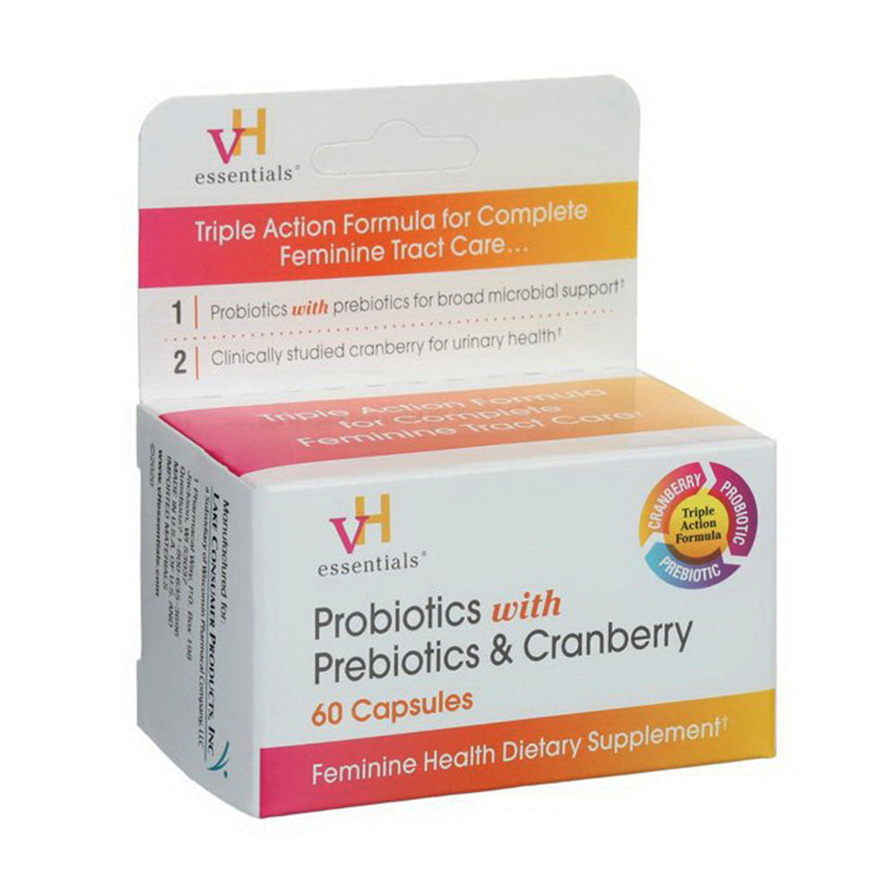 VH Essentials Probiotics With Prebiotics And Cranberry Feminine Health Supplement - 60 Capsules