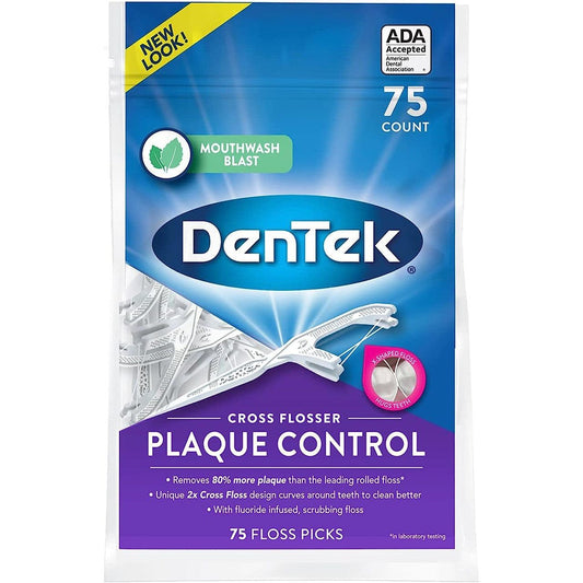 DenTek Floss Picks, Plaque Control, Cross Flosser, Mouthwash Blast