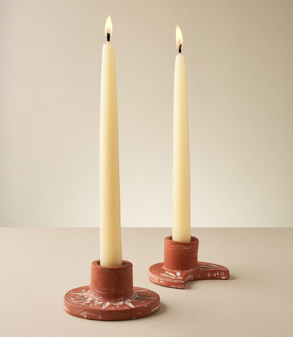Daksha Crescent Moon Taper Candle Holder - terracotta - Osadia Concept Store