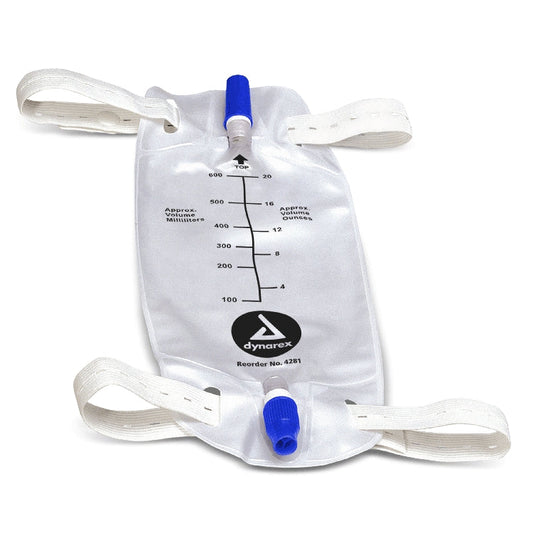 Dynarex 4281 Urinary Leg Bag Anti-Reflux Valve 600 mL Vinyl