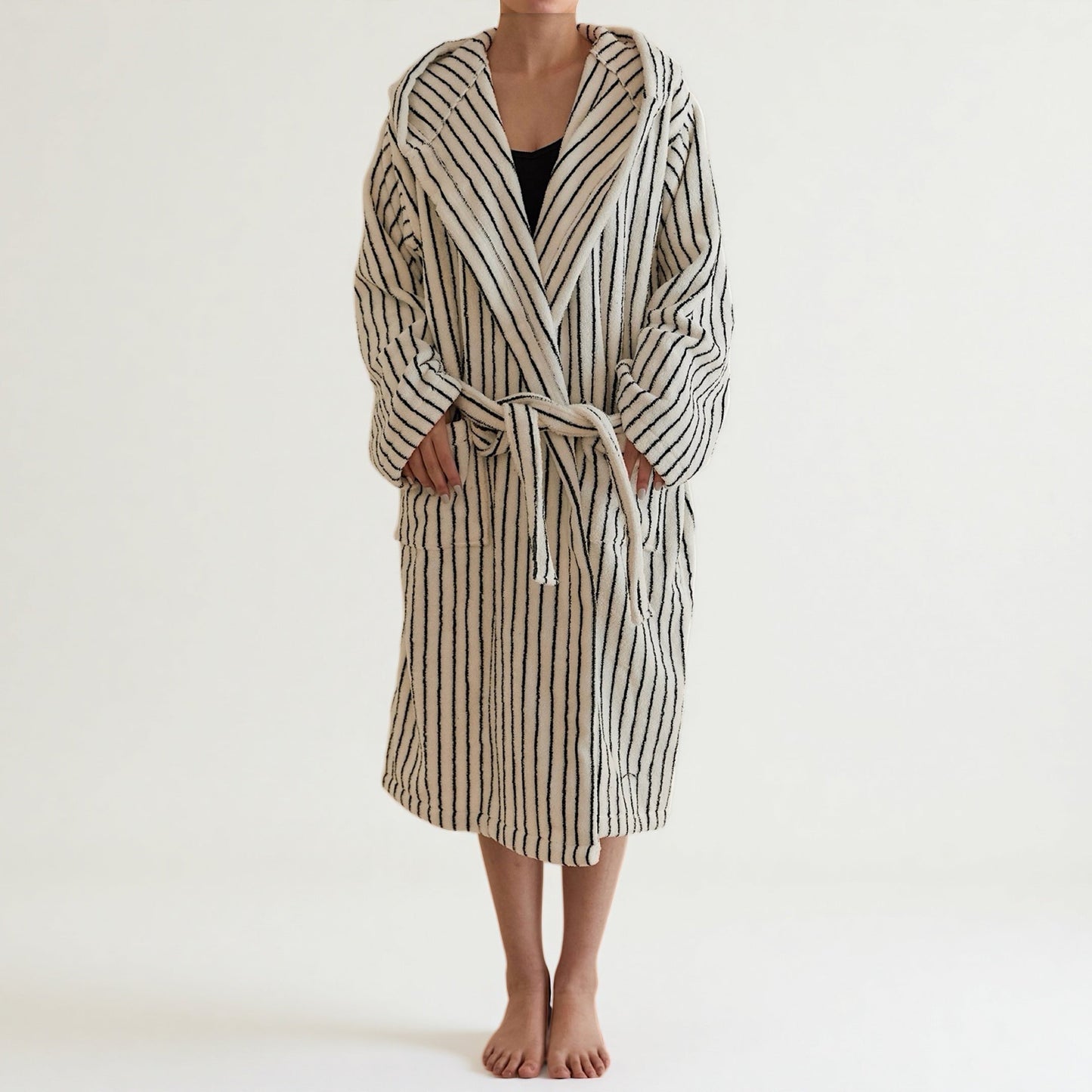 Scandi Retro 100% Long-stapled Cotton Stripe Hooded Bathrobe