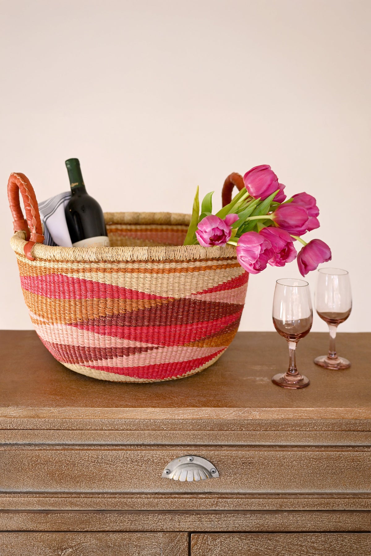 Shades of Red Triangle Design Double Handle Bolga Basket