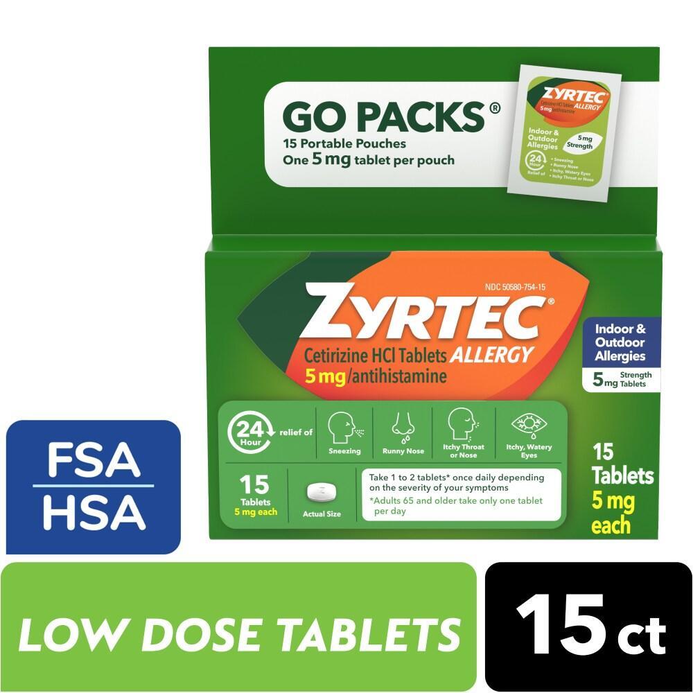 Zyrtec 24 Hour Allergy Relief Tablets, 5 Mg Cetirizine Hcl